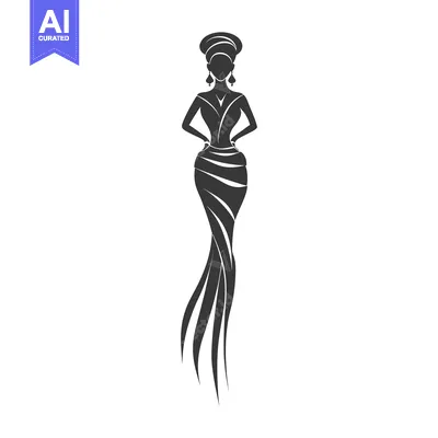 Aset desain premium: Black Silhouette of a Woman in a Flowing Dress