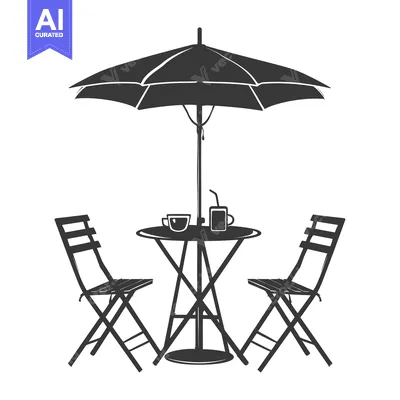 Black Silhouette of Patio Umbrella with Table and Chairs