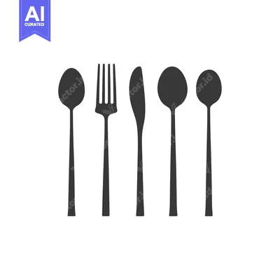 Aset desain premium: Black Silhouettes of a Fork, Knife, and Spoons