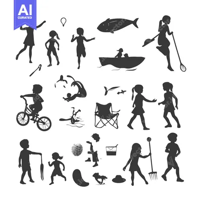Popular premium asset: Black Silhouettes of Children Playing and Engaging in Various Activiti