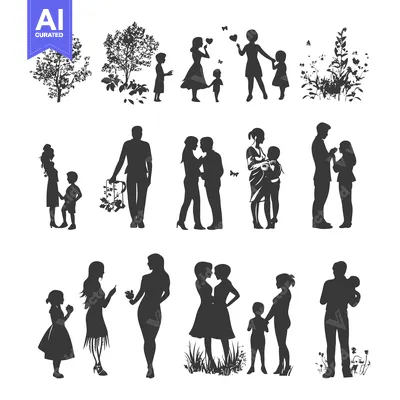 Aset premium populer: Black Silhouettes of Different Family Groups and Individuals