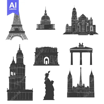 Premium design asset: Black Silhouettes of Famous Landmarks Around the World