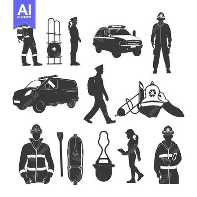 Popular premium asset: Black Silhouettes of Firefighters, Equipment, and Vehicles