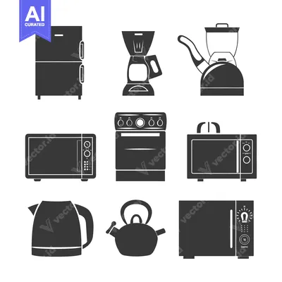Aset premium populer: Black Silhouettes of Kitchen Appliances