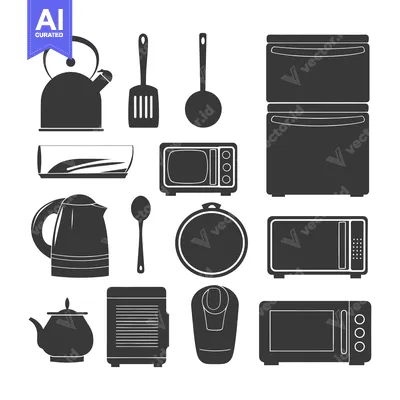 Black Silhouettes of Kitchen Appliances and Utensils