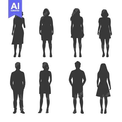 Aset premium populer: Black Silhouettes of Men and Women Standing in Various Poses