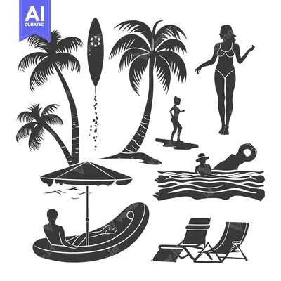 Premium design asset: Black Silhouettes of Summer Vacation Activities and Objects