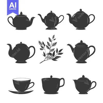 Aset premium populer: Black Silhouettes of Teapots and Teacups