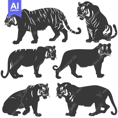 Aset premium populer: Black Silhouettes of Tigers in Various Poses