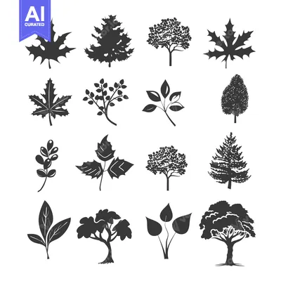 Premium design asset: Black Silhouettes of Trees and Leaves