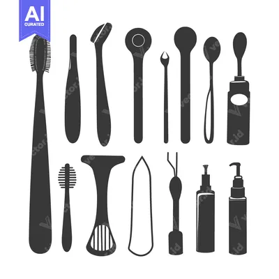 Aset desain premium: Black Silhouettes of Various Hygiene and Beauty Tools