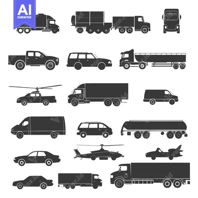 Aset premium populer: Black Silhouettes of Various Vehicles and Transportation