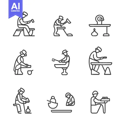 Aset desain premium: Blacksmith Craftsman Line Icons Set