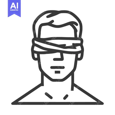 Aset desain premium: Blindfolded Man Icon: Minimalist Symbol of Ignorance or Justice