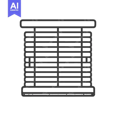 Minimalist Window Blinds Icon: Clean Line Art Illustration on White Ba