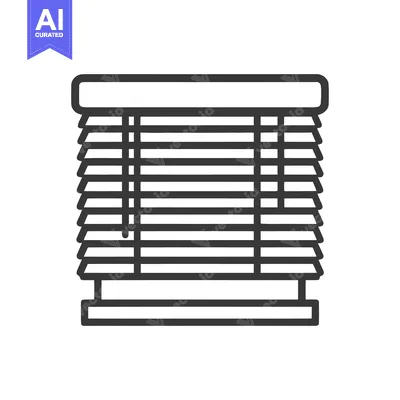 Premium design asset: Minimalist Window Blinds Icon: Black Outline on White Background