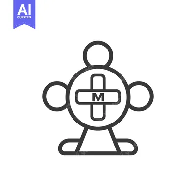 Premium design asset: Simple icon of a human shaped figure with a cross and letter M
