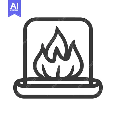 Aset desain premium: An outlined image depicting a fireplace with burning flames inside