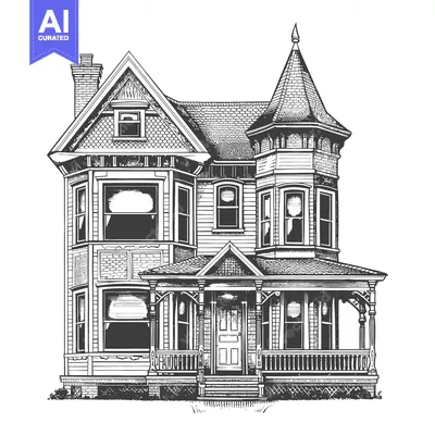 Aset premium populer: Victorian Era House Architectural Drawing Illustration