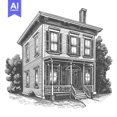 Aset desain premium: A Classic Victorian Style House with a Porch