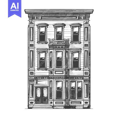 Aset premium populer: Elegant Victorian Style Three Story Building Illustration