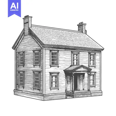 Popular premium asset: A Detailed Drawing Of A Classic Wooden Two Story House