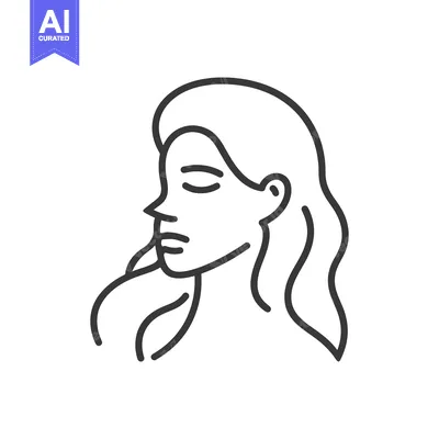 Aset premium populer: Outlined depiction of a woman with long flowing wavy hair