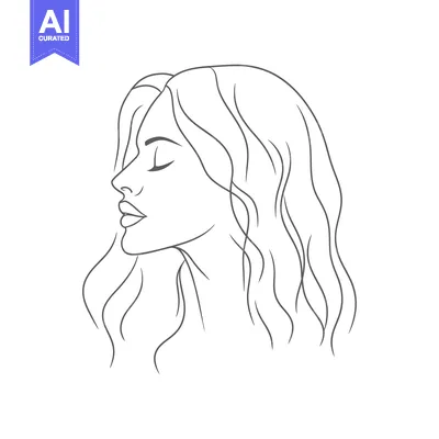 Aset desain premium: A simplistic line drawing depicting a womans face and hair