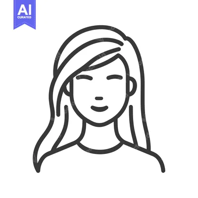 Premium design asset: A smiling woman face depicted in black line art