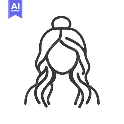 Aset desain premium: A simplistic outline illustration of a woman with long wavy hair