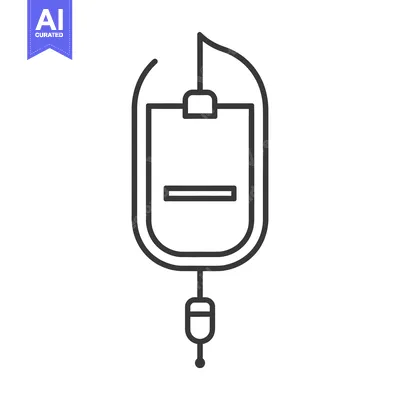 Aset premium populer: A simple black and white medical illustration of an intravenous bag