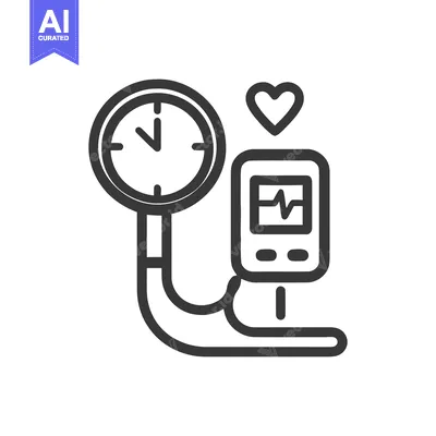 Blood Pressure Monitor Icon with Heartbeat Display and Clock, Medical