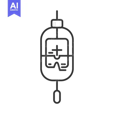 Premium design asset: An illustrated black and white image of an intravenous drip bag