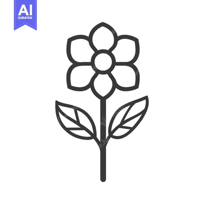 Aset premium populer: A simple linear illustration depicting a blossoming flower with leaves