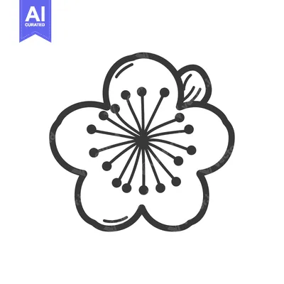 Aset premium populer: A simple outline drawing of a beautiful five petaled flower blossom
