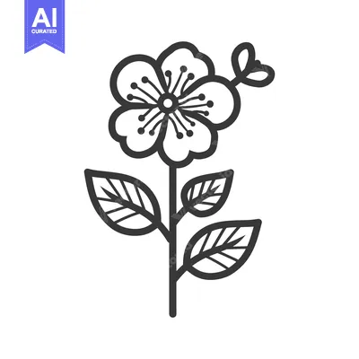 Aset premium populer: A simple black and white illustration of a flowering plant