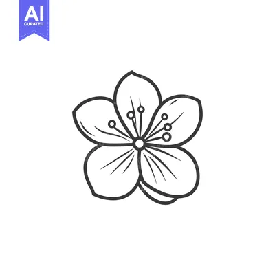 Aset premium populer: A single simple five petaled floral blossom illustration in black outl