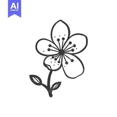 Aset desain premium: A Detailed Black and White Line Drawing of a Blossom