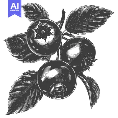 Aset desain premium: Three Blueberries on a Branch with Leaves