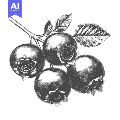 Popular premium asset: Engraving of a Cluster of Blueberries on a Branch