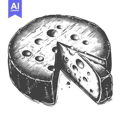 Aset desain premium: A wheel of cheese with a slice removed shows holes