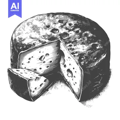 Aset premium populer: A wheel of cheese sliced into wedges showing its texture and holes