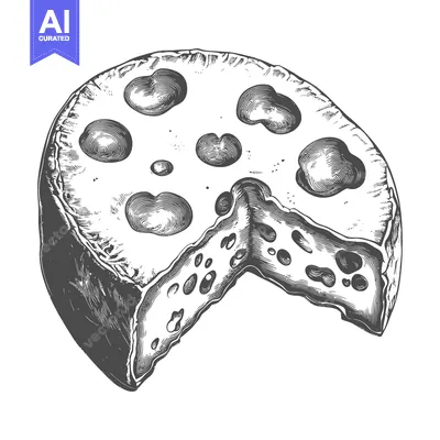 Aset desain premium: A wheel of cheese with a slice removed showing its interior