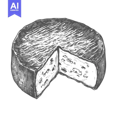 Aset desain premium: A wheel of cheese sliced showing its interior texture