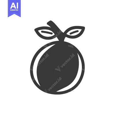 Premium design asset: A simple black fruit illustration with two small green leaves