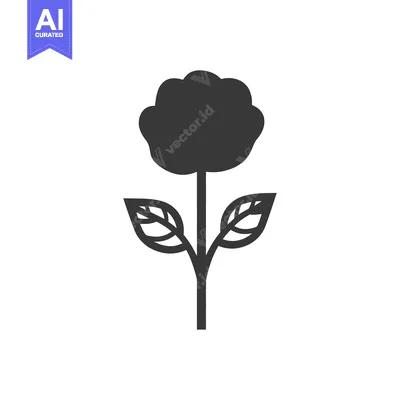 Aset desain premium: A simple black and white depiction of a singular flower