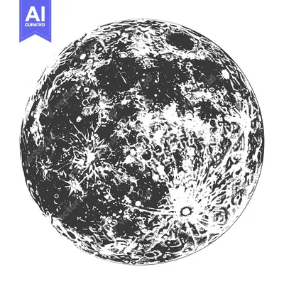 Aset desain premium: Detailed Ink Drawing Of A Full Moon Surface