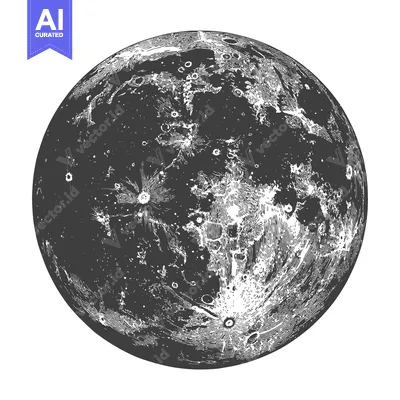 Detailed Engraved Illustration Of The Moons Surface