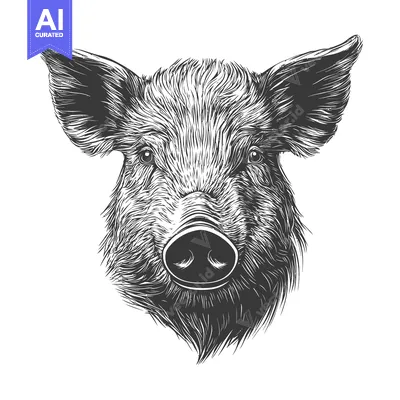 Aset premium populer: A detailed illustration of a wild hog portrait looking forward