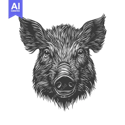 Aset premium populer: A Detailed Black And White Illustration Of A Wild Boar Head
